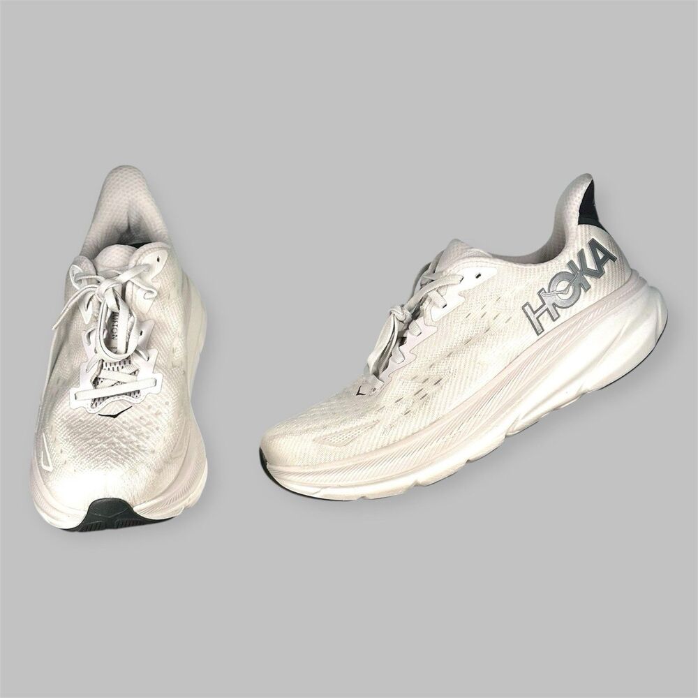Hoka One One Mens Size 11.5D Clifton 9 1127895 NCSW White Running Shoes Sneakers